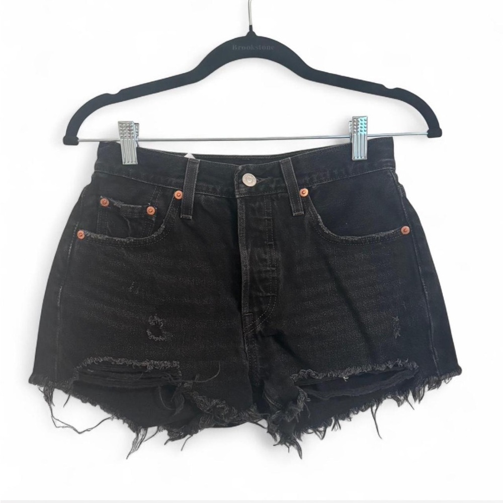 Levi's 501 Black Jean Shorts High Waisted Button Fly Size 25